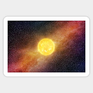 Bright Sun against dark starry sky and Milky Way in Solar System Sticker